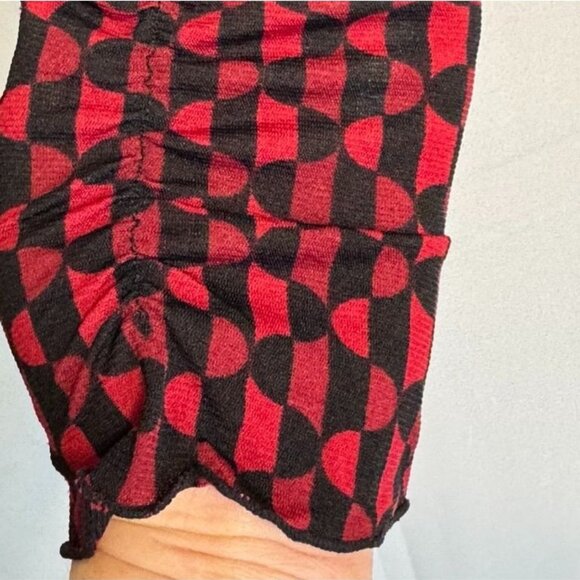 Vintage 90s INC Black Red Mod Print Lined Sheer Long Sleeve Top Medium  Petite - Picture 5 of 13